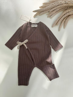 WRAP RIB ROMPER BROWN