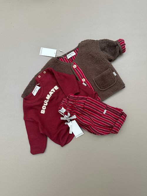 REVERSIBLE TEDDY JACKET RED STRIPES