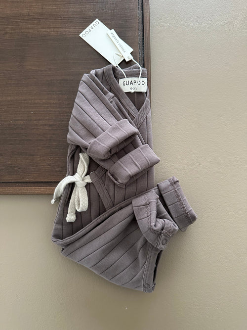WRAP RIB ROMPER BROWN
