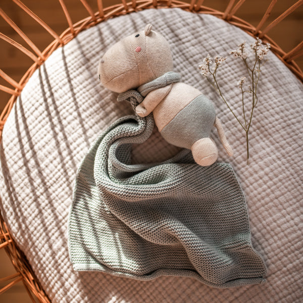 KUSCHELTUCH mit HIPPO | natur wasserblau