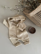 HOODED WAFFLE ROMPER | BEIGE