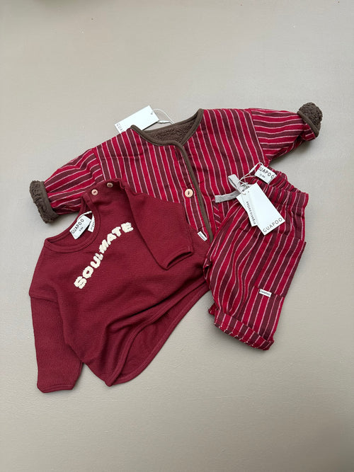 REVERSIBLE TEDDY JACKET RED STRIPES