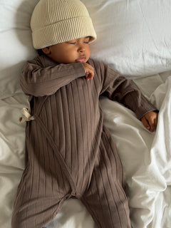 WRAP RIB ROMPER BROWN