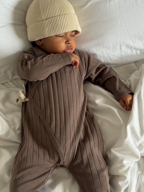 WRAP RIB ROMPER BROWN
