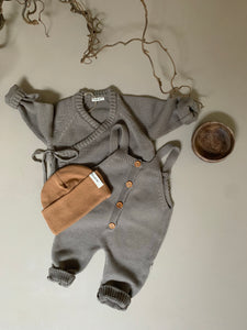 KNIT DUNGAREES | TAUPE GREY