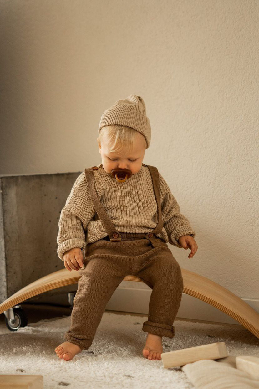 KNIT DUNGAREES | TOFFEE