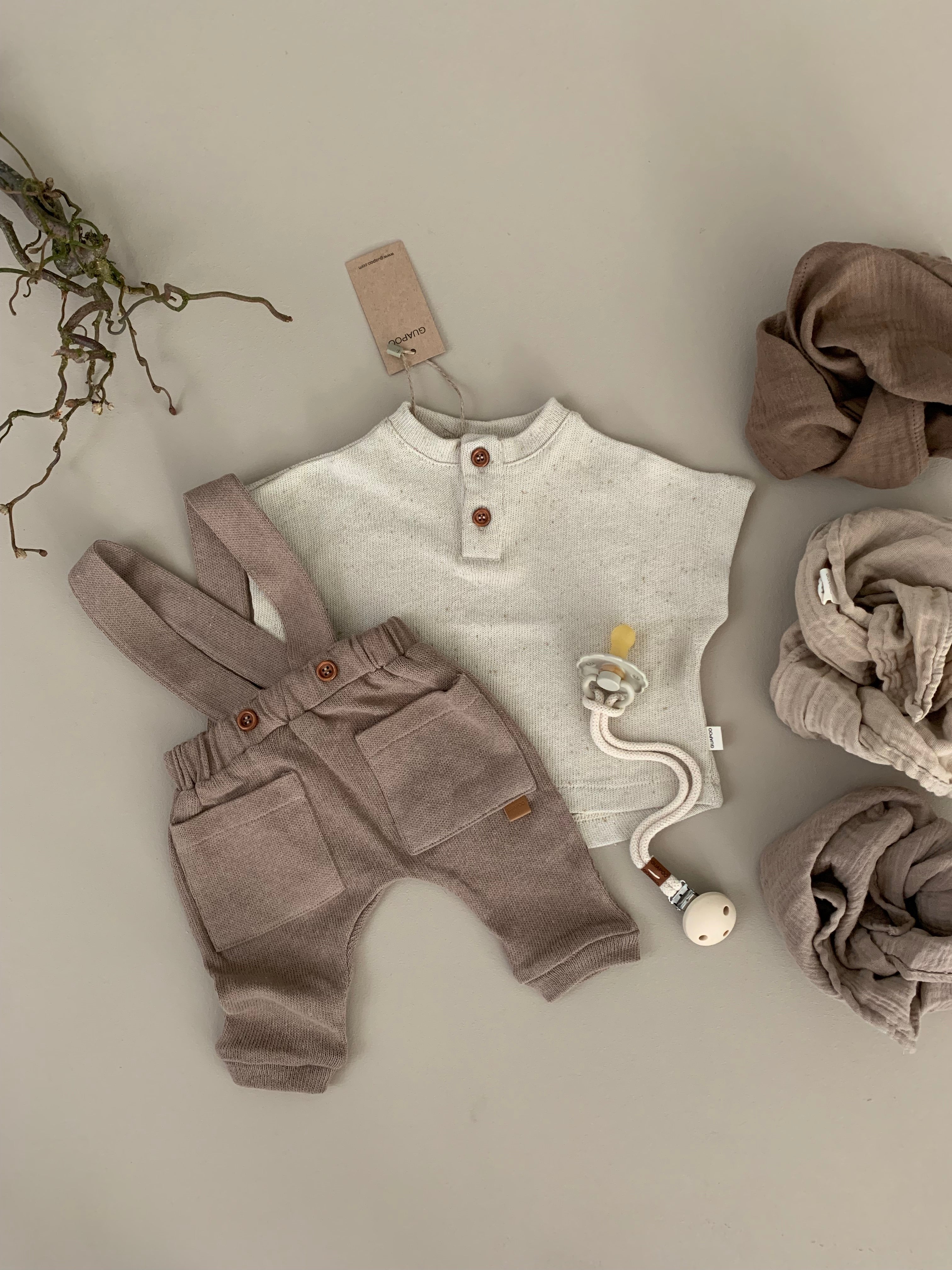 KNIT DUNGAREES | TAUPE