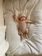 KNITTED SUMMER DUNGAREES | SAND MELANGE