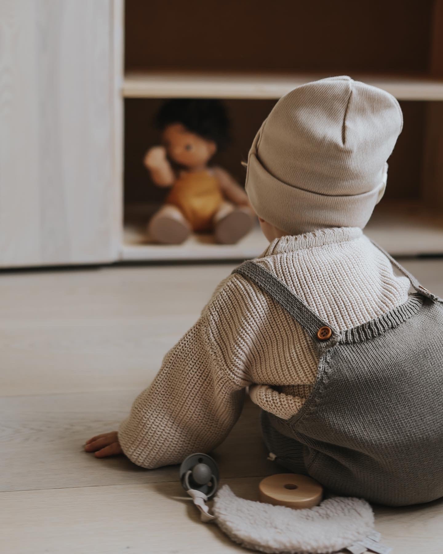KNIT DUNGAREES | TAUPE GREY