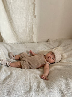 KNITTED SUMMER DUNGAREES | SAND MELANGE