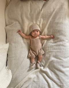 KNITTED SUMMER DUNGAREES | SAND MELANGE